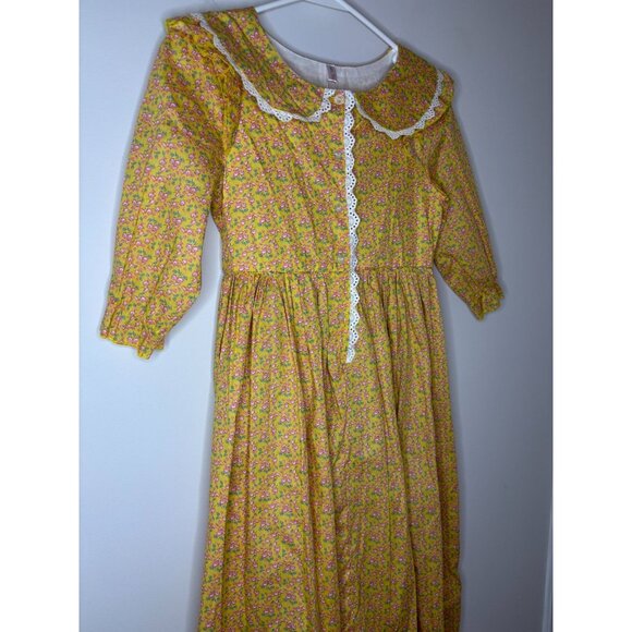 RELIBEAUTY NEW Yellow Floral Long Slv Dress Prairie Girls 150 (12) Lace Bonnet - Picture 8 of 11